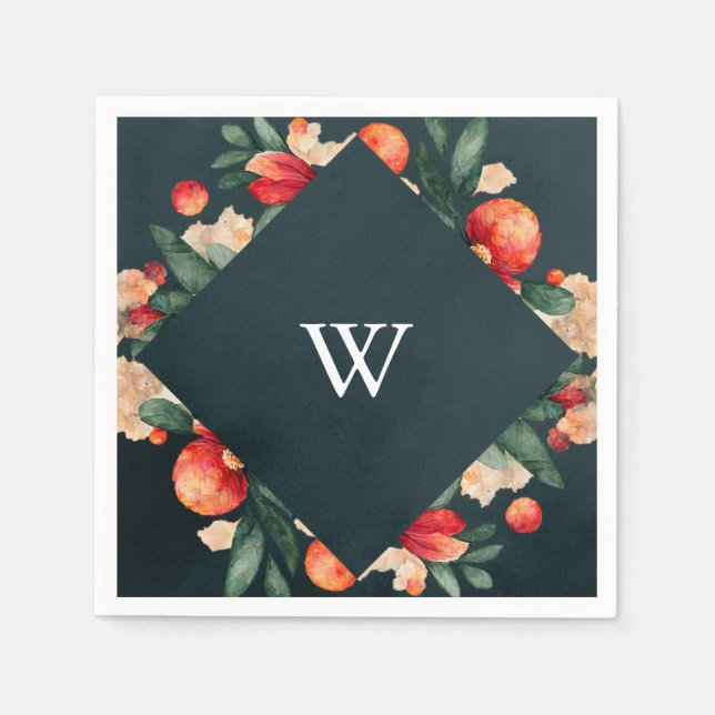 Holiday Floral and Berry Dellarobbia Frame  Napkin (Front)