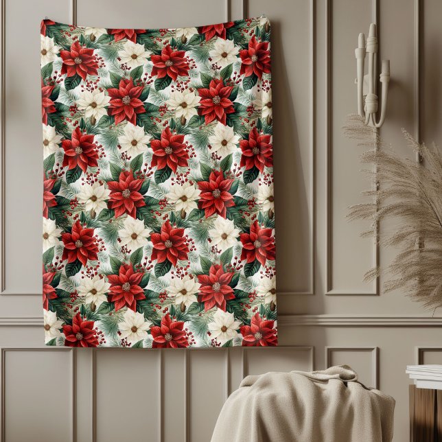 Holiday Floral Blanket Cozy Red Christmas Accent (Holiday Floral Blanket Cozy Red Christmas Accent)