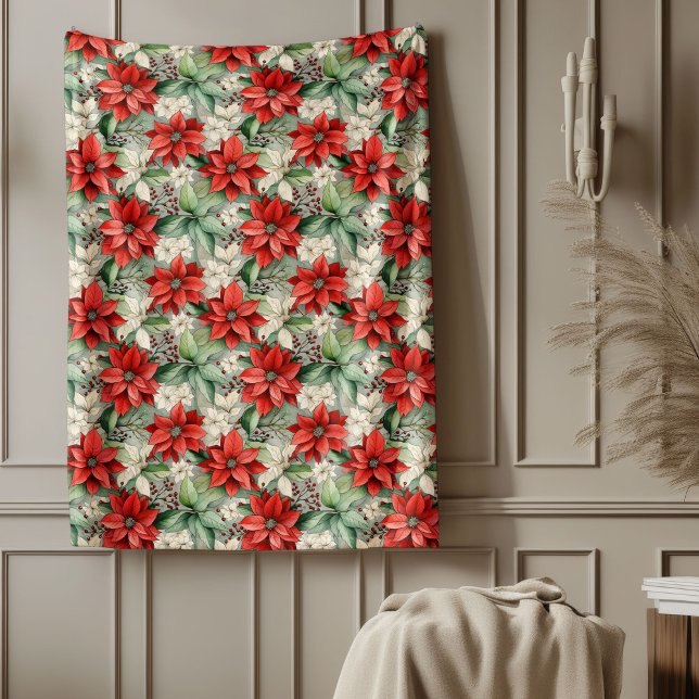 Holiday Floral Blanket Red Poinsettia Cozy Throw (Holiday Floral Blanket Red Poinsettia Cozy Throw)