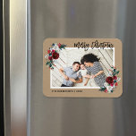 Holiday Floral Christmas Photo Magnet<br><div class="desc">Custom magnetic holiday photo cards with simple templates for customization. This festive design features an elegant watercolor floral border in red, green and burgundy colours on a faux kraft background. The text reads "Merry Christmas" in a modern calligraphy script font. Personalize it with your photos, name, the year or other...</div>