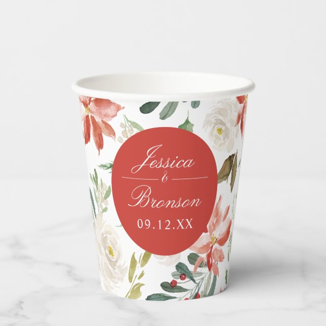 Holiday Floral Festive Christmas Wedding Paper Cup (Back)