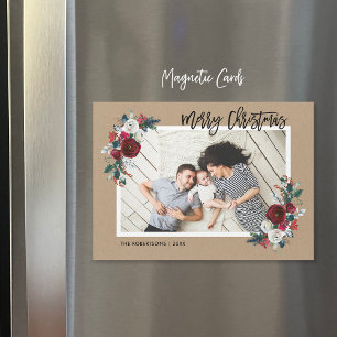 Holiday Floral Magnetic Christmas Photo Card