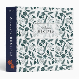 Holiday Floral Pattern Navy Recipe Binder Book