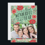 Holiday Floral Photo Card<br><div class="desc">Elegant modern holiday photo card features a whimsical typography design that says It's the Most Wonderful Time of the Year, surrounded by a colourful illustrated floral border. Personalize with your family photo and add your name and the year or other custom text. Click Customize It to change text font and...</div>