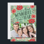 Holiday Floral Photo Card<br><div class="desc">Elegant modern holiday photo card features a whimsical typography design that says It's the Most Wonderful Time of the Year, surrounded by a colourful illustrated floral border. Personalize with your family photo and add your name and the year or other custom text. Click Customize It to change text font and...</div>