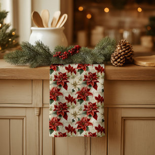 Holiday Floral Towel Classic Red Poinsettia Art