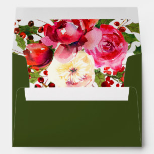 Holiday Floral Wedding Deep Green Envelopes