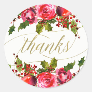Holiday Floral Wedding Favour Thank You Classic Round Sticker