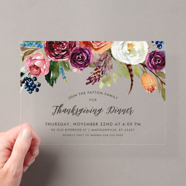 Holiday Floral Winter Wedding Acrylic Invitations (Insitu (Handheld))