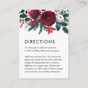 Holiday Floral Winter Wedding Directions Insert