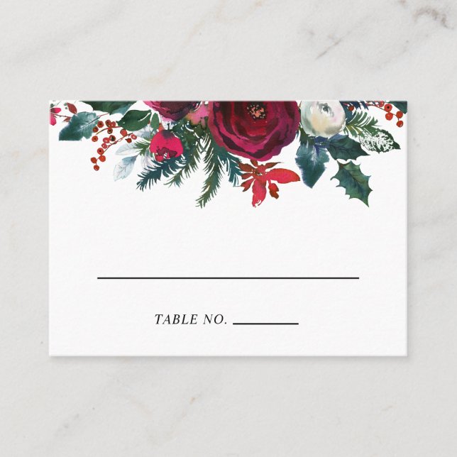 Holiday Floral Winter Wedding Escort Cards (Front)