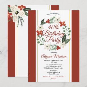 Holiday Floral Wreath 40th Birthday Party Invitation