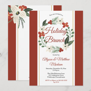 Holiday Floral Wreath Christmas Holiday Brunch Invitation
