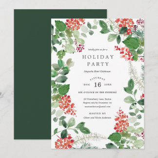 Holiday Florals Christmas Party Invitation