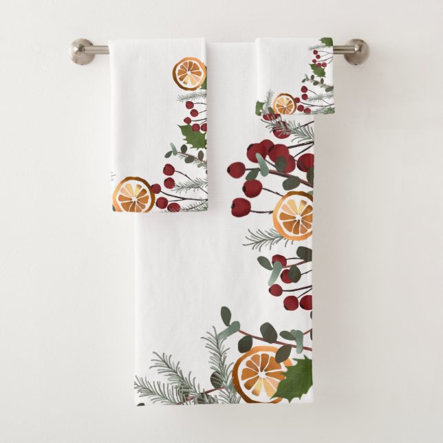 Holiday Foliage Dried oranges pine Farmhouse Bath Towel Set (Insitu)