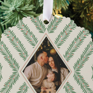 Holiday Foliage Quadrant Ivory and Green Ornament Card