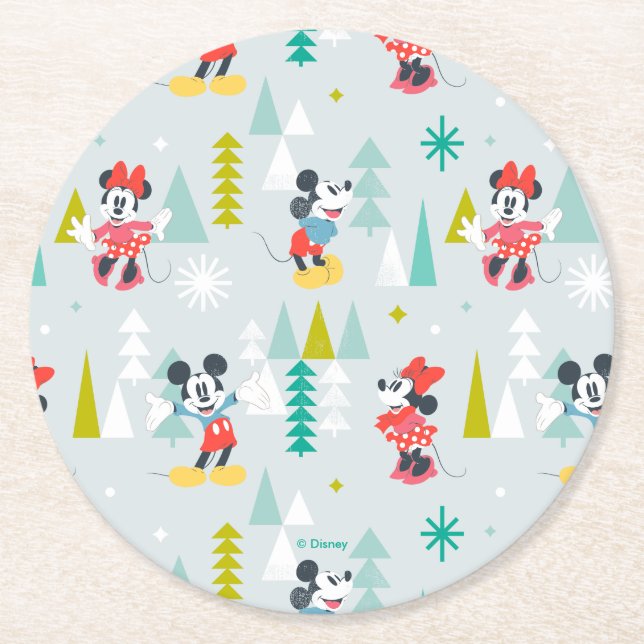 Holiday For All | Mickey & Minnie Christmas Round Paper Coaster (Front)