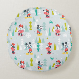 Holiday For All Mickey & Minnie Christmas Round Pillow