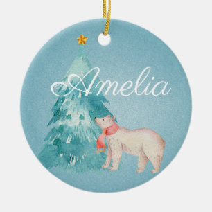 Holiday Forest Scene Personalized Ceramic Ornament