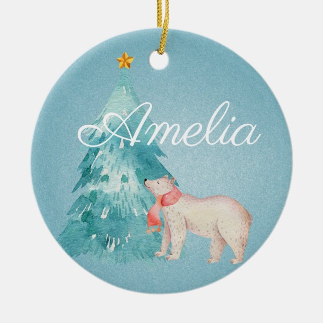 Holiday Forest Scene Personalized Ceramic Ornament (Front)