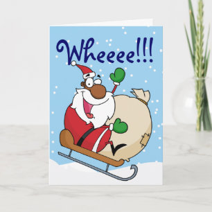 Holiday Fun Black Santa Claus Riding Sled Card