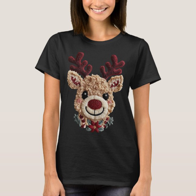 Holiday Fun - Red Nose Reindeer Faux Yarn T-Shirt (Front)
