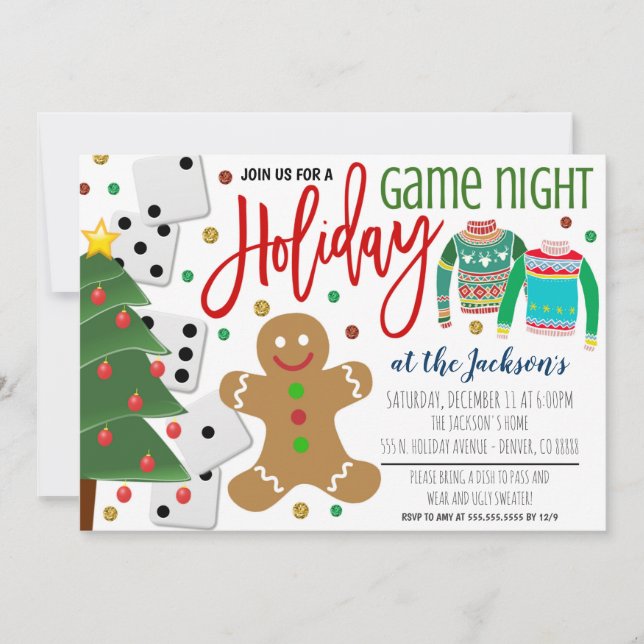 Holiday Game Night Party Invitation (Front)