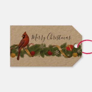 Holiday Garland And Cardinal Gift Tag
