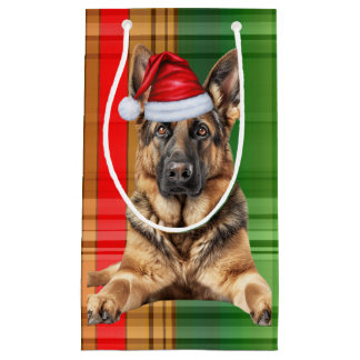 Holiday German Shepherd Dog and Plaid Christmas Small Gift Bag