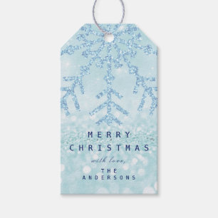 Holiday Gift  Blue Snow Flakes Tiffany Ice Glitter Gift Tags