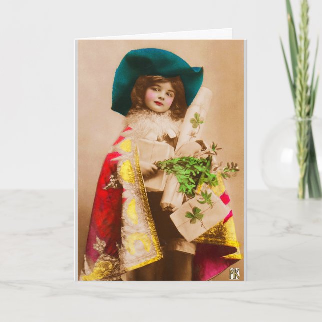 Holiday Gift Caped Clover Girl Christmas Card (Front)