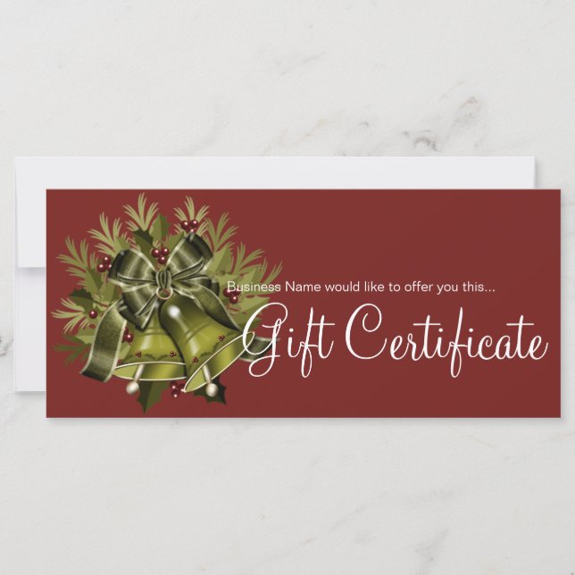 Holiday Gift Certificate Deep Green Christmas Bell (Front)