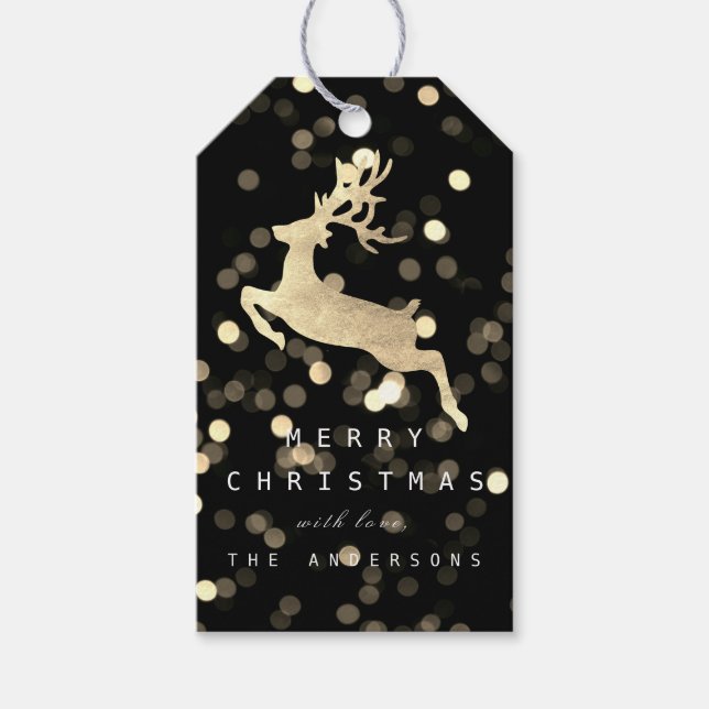 Holiday Gift Tag Champaign Gold Reindeer Spark (Front)