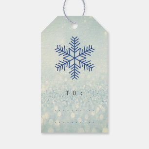 Holiday Gift Tag Glitter Navy Silver Snowflakes