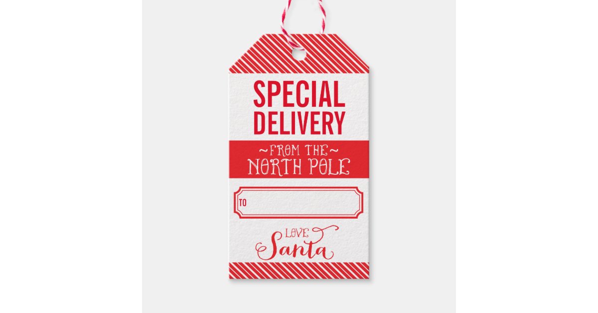 Holiday Gift Tag Special Delivery From Santa Red Zazzle Ca