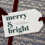 Holiday Gift Tags | Modern Christmas Label Tag<br><div class="desc">A stylish modern holiday gift tag with a bold retro typography quote “merry & bright” in forest green on a clean white background. This simple yet striking design brings a touch of playful nostalgia to your festive wrapping, perfect for adding personality to any Christmas gift. The greeting and name can...</div>
