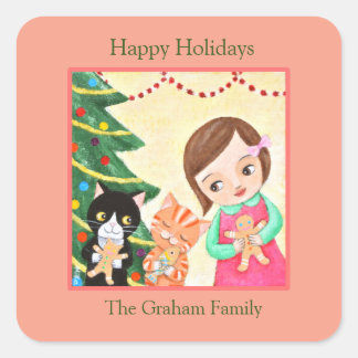 Holiday Gift Wrap Christmas Mailing Custom Name Square Sticker