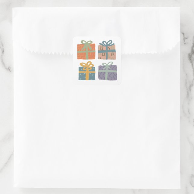 Holiday Gifts Presents Cute Hand-drawn Christmas Square Sticker (Bag)
