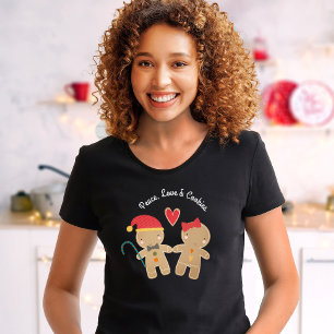 Holiday Gingerbread Boy Girl Peace Love Cookies T-Shirt