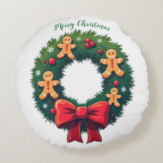 Holiday Gingerbread House Round Pillow