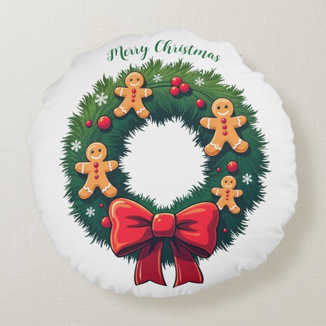 Holiday Gingerbread House Round Pillow (Back)