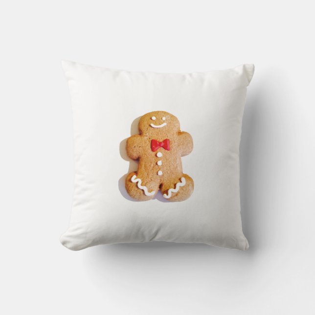 Holiday Gingerbread Man Christmas Decor Throw Pillow (Front)