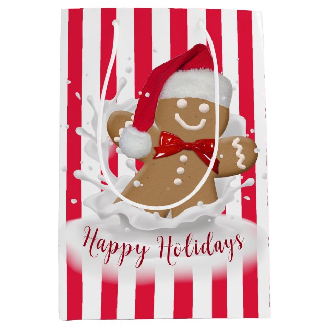 Holiday Gingerbread Man in Milk   Medium Gift Bag (Front)
