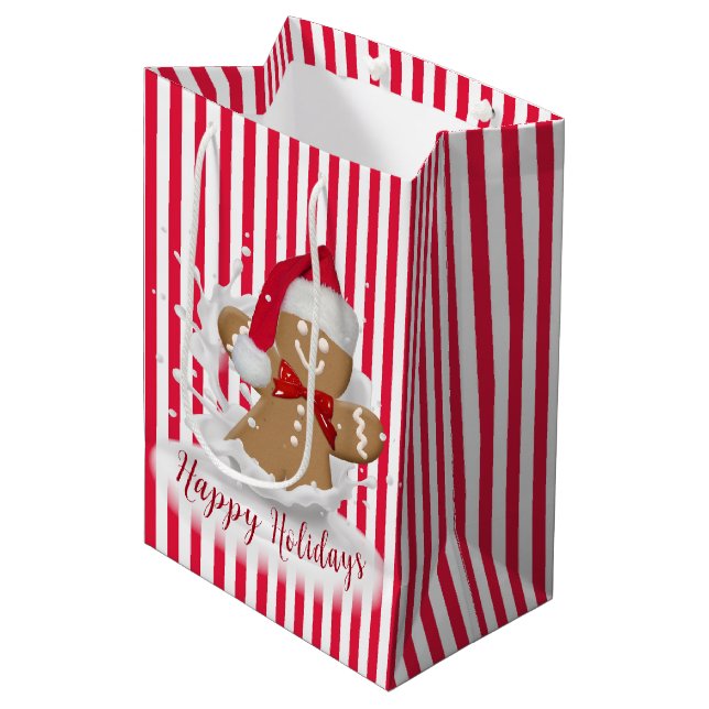Holiday Gingerbread Man in Milk Splash Medium Gift Bag (Front Angled)