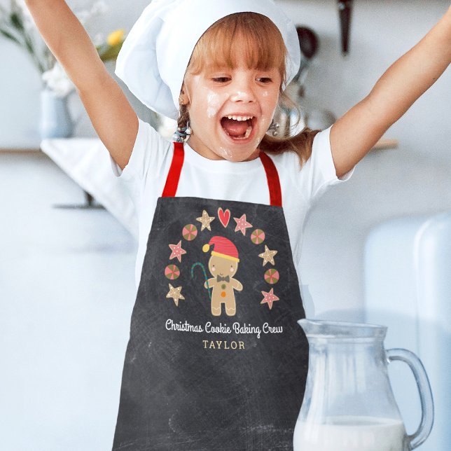 Holiday Gingerbread Man Kid Baking Crew Chalkboard Apron (Creator Uploaded)
