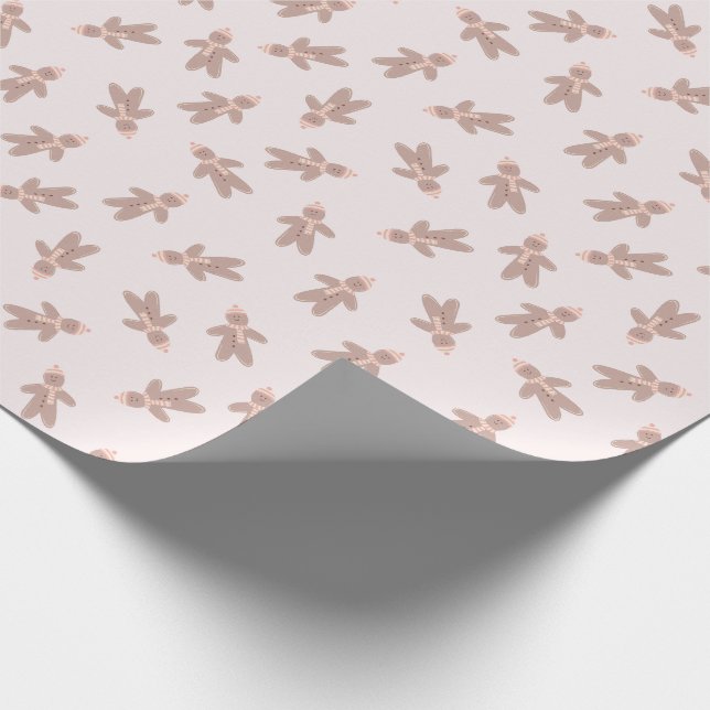 Holiday Gingerbread Man pink Wrapping Paper (Corner)