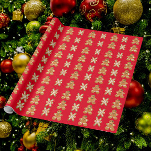 Holiday Gingerbread Man Red Green Wrapping Paper