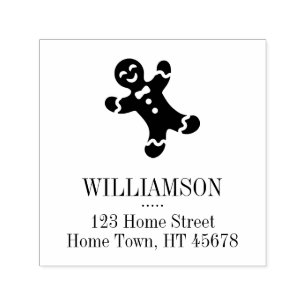 Holiday Gingerbread Man Square Return Address Self-inking Stamp