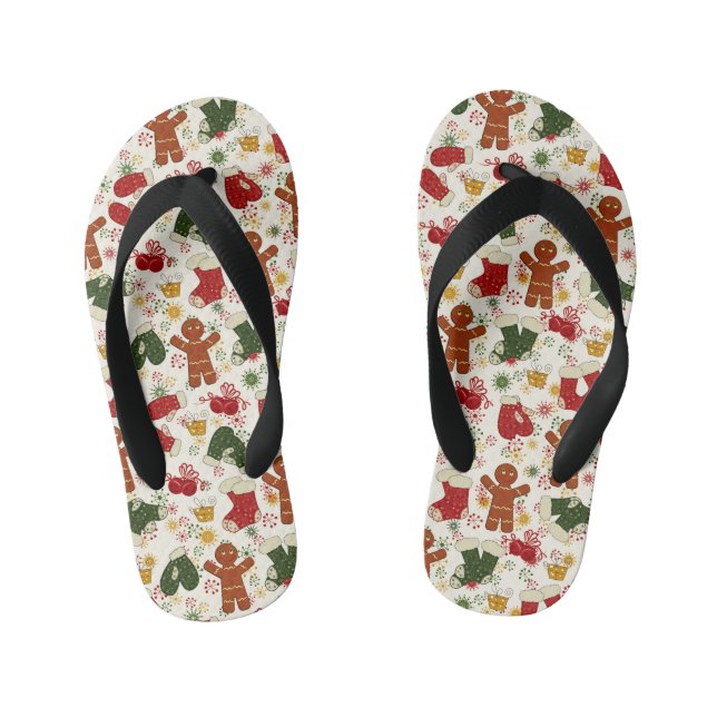 Holiday Gingerbread Pattern Kid's Flip Flops (Footbed)