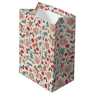 Holiday Gingerbread, Reindeer, & Christmas Tree Medium Gift Bag
